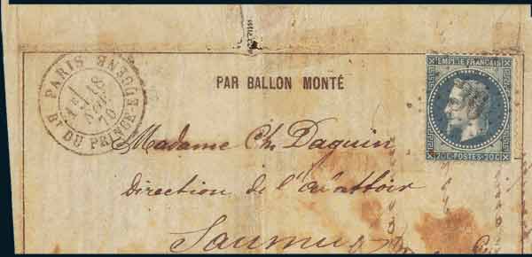 20c LAURE sur Journal-Poste<br>  No 5 frappé du Cachet<br>  à date du 18 novembre 1870 <br> à destination de SAUMUR. <br> Arrivée le 26 novembre 1870