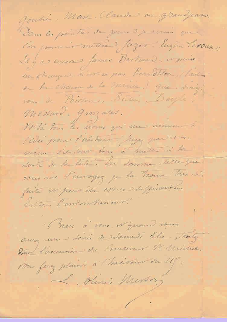 lettre de Luc-Olivier Merson, verso