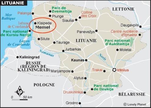 Carte de la lituanie avec situation de Memel