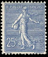 France : 25c bleu type Semeuse lignée